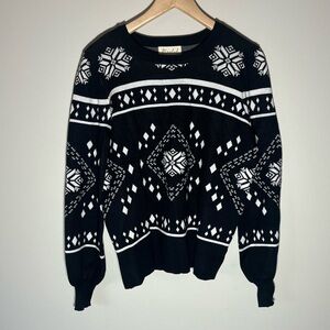 Marled Knit Light Sweater Black White Fair Isle Size Medium Winter NWT